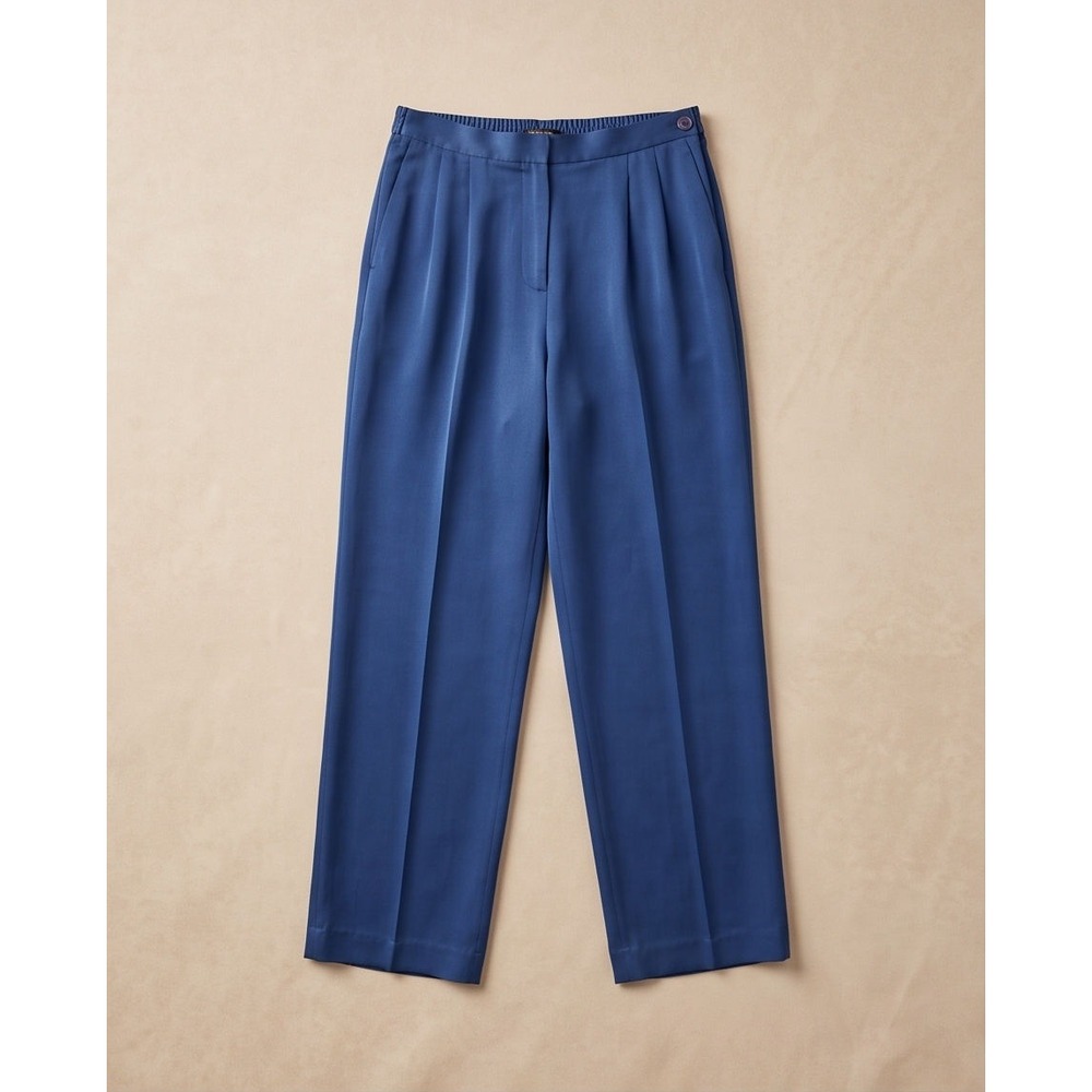 Josephine Chaus 6P Petite Vintage Y2K Royal Blue 100% Silk Side Zip Pants